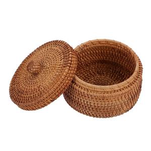 Handcrafted Round <b>Rattan</b> <b>Storage</b> Basket with Lid for Elegant Home Decor and Organization - Product Image 1