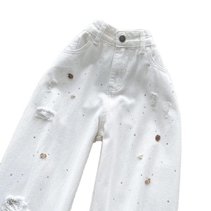 High Waist Women White Wide Leg Jeans Distressed Denim Zipper Fly Regular <b>Fit</b> Pants - Product Image 4
