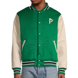 Men's Lightweight <b>Canvas</b> Leather Jacket with Stylish Lettermen Design <b>Long</b> Sleeves and Stand Collar for Winter Season - Product Image 3