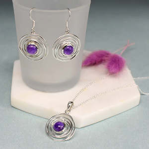 Lexi Spider Web Amethyst Pendant Necklace Round Spiral Shape Purple Gemstone 925 Sterling Silver February Birthstone Web Design - Product Image 2