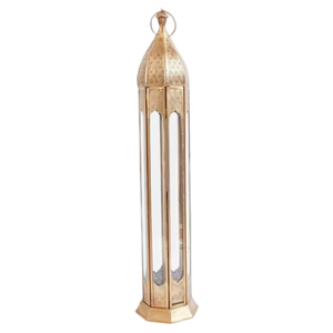 Farol Vintage de Latón de Alta Calidad con Relieve, Vidrio y Acabado Pulido para Decoración de Mesa, Farol Árabe para Decoración - Product Image 1