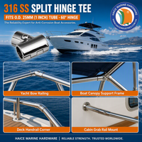 Charnière fendue en acier inoxydable 316 marine, en forme de T, 60 degrés pour diamètre extérieur Accessoire de main courante pour yacht et bateau, tube de 25 mm (1 pouce)