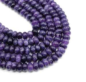 Quartz Améthyste Naturel Rondelle Lisse Perles De Pierres Précieuses Lâches 8mm Pierre Lâche Polie Perles À Grand Trou Pour La Fabrication De Bijoux 16" - Product Image 1