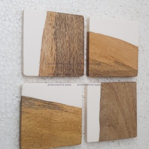 Hot Sale Natural Geometric Pulp Gold Bee <b>square</b> Resin and mango Acacia Wood Best Coaster Best Coaster with Anti slip - Product Image 2