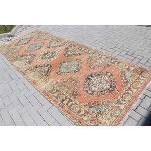 Alfombra Turca de 4.6x12.2 pies, Alfombra Vintage con Borde Rojo de Lana - Product Image 4