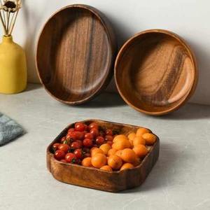 Plato para servir de madera de acacia para el hogar y la cocina, plato cargador para aperitivos con decoración de boda, paquete de platos de cena de madera - Product Image 2