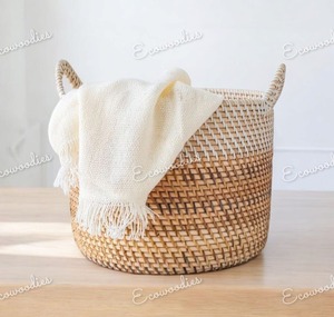 Stylish Neutral Folding Clothes <b>Basket</b> Handwoven Durable Bamboo Water Hyacinth Reed Elegant Design for <b>Laundry</b> Storage - Product Image 6