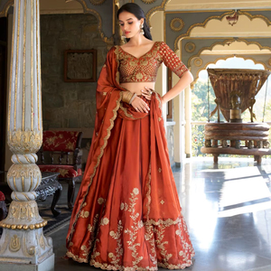Graceful rangoli silk lehenga choli with <b>sequin</b> embroidery <b>flared</b> skirt paired with matching blouse and embroidered dupatta - Product Image 1