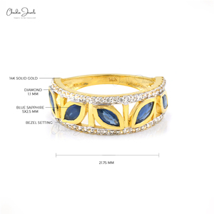 14พันทองจริง0.24 TCWเพชรArt Decoแหวน2.5X5มิลลิเมตรMarquise Cutสีฟ้าSapphireอัญมณีแยกShankแหวนขายส่งเครื่องประดับFine - Product Image 2