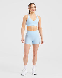 Diseño personalizado Logo Pastel Azul Grapa Pantalones Cortos y Grapa Sujetador Deportivo Correas Ajustables Conjuntos DE LAS Mujeres Dos Piezas Conjunto a Juego para las Mujeres - Product Image 2