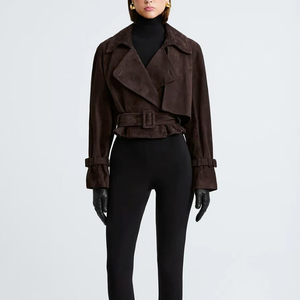 2026 otoño nueva moda mujer Slim-Fit abrigo corto elegante botón distintivo decoración transpirable Casual cinturón de poliéster - Product Image 4