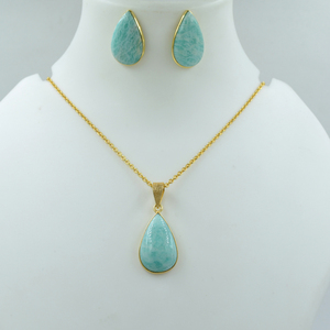 Venta al por mayor 925 Cadena de plata esterlina 18K chapado en oro amazonita natural forma de pera collar de piedras preciosas estilo de moda para bodas - Product Image 1