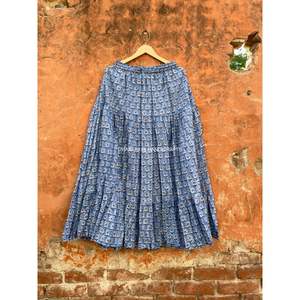 Women's Bohemian Style Long <b>Skirt</b> Floral Printed Indian Cotton Tunic Natural Two-Tire Maxi <b>Skirt</b> Breathable Designer Boho Style - Product Image 5