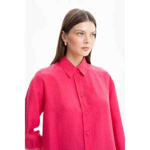 Blusa Informal de Lino Color Fucsia de Corte Holgado para Primavera Verano - Product Image 5