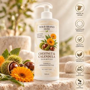 Shampoo à la marron d'Inde et au calendula en marque privée 450ml |   Soins capillaires naturels et végétaliens |   Fabricant OEM Espagne - Product Image 1