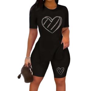 Conjunto de Ropa Casual de Invierno para Mujer, Personalizado, Sólido, Camiseta Corta Holgada y Pantalones Cortos Deportivos - Product Image 1