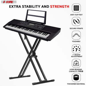 Support de clavier 5-en-1 avec banc de piano, supports de clavier réglables et ensemble de 3 chaises rembourrées pour musiciens - Product Image 5