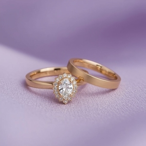 ชุดแหวนหมั้นเพชรสำหรับผู้หญิงและผู้ชายทำจากทองคำ18K แหวนแต่งงานสุดหรู - Product Image 5