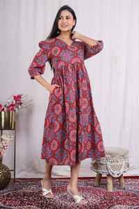 Vestido de iglesia de algodón puro para mujer, vestido acampanado, estampado de bloque de mano, verano, carrera, oficina, ocasiones formales, elegante, para mujer - Product Image 4