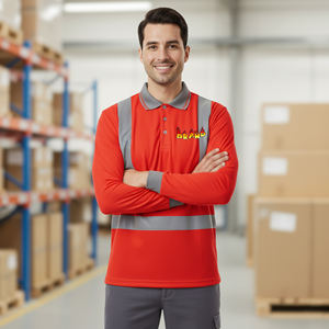 Camiseta Polo de Trabajo de Seguridad Clase 2, 100% Poliéster, OEM/ODM, con Franjas Reflectantes, Manga Larga, Color Sólido, LED Intermitente, Impermeable, para Hombre - Product Image 1