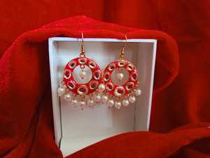 Étnico indio pakistaní Kundan perla aro Jhumka pendientes Chand Baliyan nupcial Bollywood joyería para fiesta Año Nuevo chino - Product Image 6