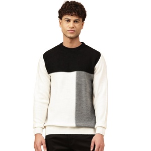 Pull-over en tricot à col rond pour homme, coupe classique, style décontracté, color-block, pour l'automne, blanc, noir, gris, en coton - Product Image 2