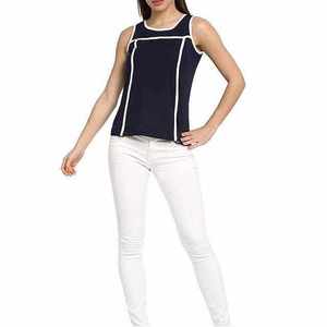 Débardeur en tricot color-block bleu marine pour femme Index Apparel, col rond, respirant, longueur normale, style minimaliste - Product Image 4