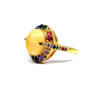 Customized Sterling Silver 925 <b>Gold</b> Plating Charm Vintage Style <b>Opal</b> Multi Color Gemstones Big Stone <b>Ring</b> - Product Image 1