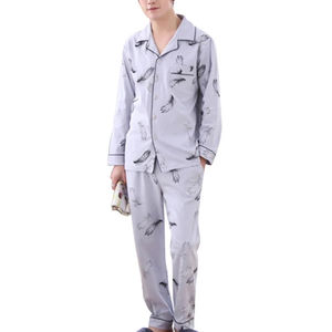 Pijamas para Hombre, Conjunto de Dos Piezas con Camisa, Pijamas Casuales de Manga Larga para Hombre, Traje de Dormir de Seda y Satén - Product Image 4