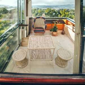 Diseño real cómodo bambú mimbre ratán sofá Mesa otomana muebles conjunto para el hogar sala de estar jardín Villa Parque taller - Product Image 5