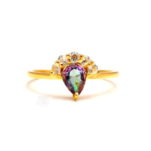 แหวนพลอยเงินสเตอร์ลิง925สำหรับงานแต่งงานของผู้หญิงแหวนสำหรับห้องปฏิบัติการผลิตหินลูกแพร์สีโทแพซลึกลับสำหรับงานแต่งงานงานหมั้นหรืองานปาร์ตี้ - Product Image 1