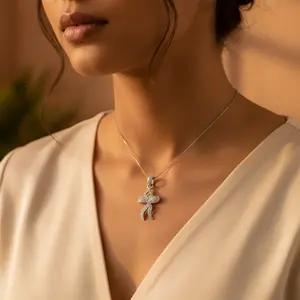 925 Silver <b>Bow</b> Pendant with Cubic Zirconia Rose Gold Rhodium Plated Women's Jewelry <b>Gift</b> Charm Pendants - Product Image 3