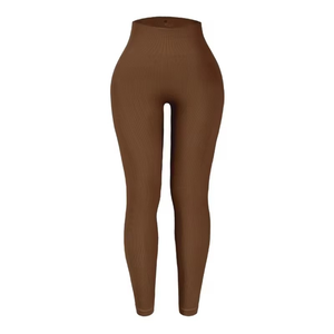 Leggings de sport pour femmes à taille haute, unis, sans couture, tricotés en élasthanne/nylon, respirants, extensibles dans les quatre sens, pantalons de yoga, effet lifting des hanches - Product Image 3