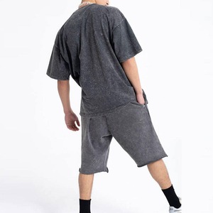 Haute qualité été vêtements de rue hommes ensembles jumeaux dernier lavage à l'acide t-shirt Shorts Design coton grande taille correspondant - Product Image 6