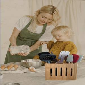 Soporte para utensilios de cocina de bambú rústico organizador desmontable para encimera-utensilio de cocina Caddy 2 compartimentos - Product Image 3