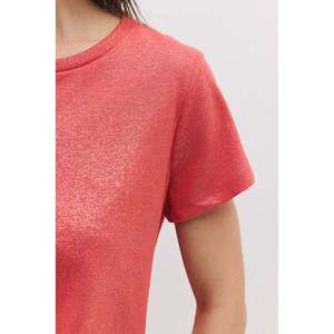 Top Básico de Cuello Redondo Estilo Casual con Tela Brillante - Product Image 2