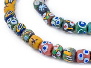 Cuentas de vidrio en polvo Krobo mixtas de Ghana, cuentas redondas sueltas de 8mm, 4mm y 10mm en colores negro, azul, rojo y verde para la fabricación de joyas - Product Image 2