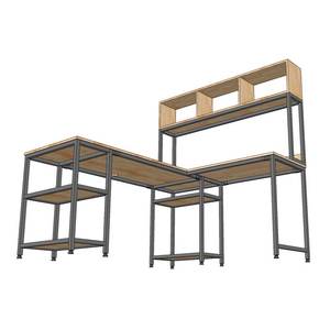 L-shaped Rubber Wood & Iron Frame <b>Computer</b>/Laptop <b>Table</b> with Integrated Bookshelf 160x140x158cm - Product Image 3