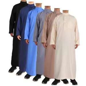 Thobe arabe traditionnel pour hommes robe Abaya en lin de coton solide manches longues poches décontracté Style Jubba ethnique - Product Image 6