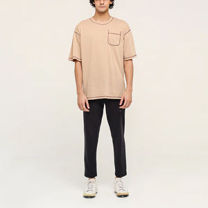 เสื้อยืดผู้ชายทรงหลวมเปิดไหล่ปล่อย, เสื้อยืดผ้าฝ้าย100% โอเวอร์ไซส์ - Product Image 3