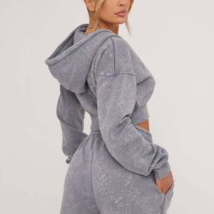 OEM Women's Winter 100% Cotton Gym Crop Top Oversize Hoodie Sweatshirt Pants <b>Set</b> Solid 2-Piece Tracksuits for Girls Personalized - Product Image 6