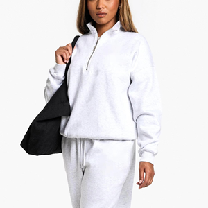 Sweat-shirt respirant surdimensionné anti-boulochage pour femme Custom Top Selling Demi-Zip Couleur grise avec logo avant pour l'hiver - Product Image 3