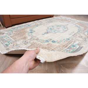 พรมวินเทจขนาด 5.7x9.3 ฟุต พรมตุรกีขนาดใหญ่ พรมขนสัตว์สีน้ำเงินขาวลายปะติด - Product Image 4