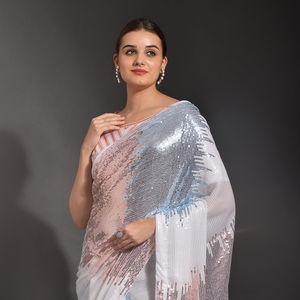 Sari indien traditionnel de soirée avec travail de paillettes de designer et pièce de blouse moderne pour femmes par Fabzone - Product Image 1
