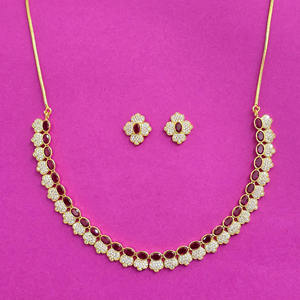 ชุดสร้อยคอและต่างหูทองเหลืองชุบทองสไตล์อินเดียใต้ ประดับด้วยไข่มุกเทียมและเพชรซิรคอน ดีไซน์น่ารักสำหรับผู้หญิงใส่ไปงานปาร์ตี้ - Product Image 2