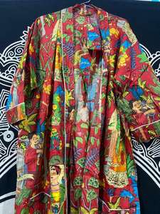 Robe Kimono florale à col en V en coton long fait à la main Fermeture à cordon Respirant Peignoirs de bain Couverture de plage Automne Été Luxe - Product Image 2