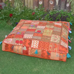 Большая индийская художественная наволочка для пола-богемная подушка для медитации-Чехлы для подушек в стиле сари в стиле пэчворк-большая подушка для пола