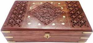 Caja de almacenamiento de madera antigua con trabajo de latón de alta calidad y trabajo de tallado - Product Image 3