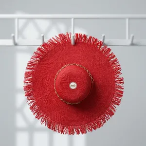 Chapeau de soleil en paille pour femme, à large bord et franges, réglable, idéal pour l'été, la plage, les voyages et les activités de plein air - Product Image 2