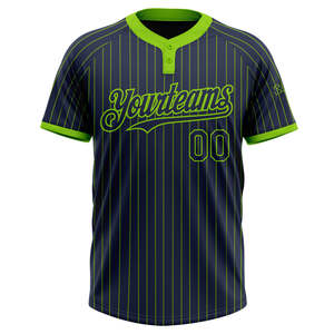Maillot de softball unisexe à deux boutons, bleu marine, vert fluo, à fines rayures, 100% polyester, respirant, avec logo sur le devant et motif uni - Product Image 6